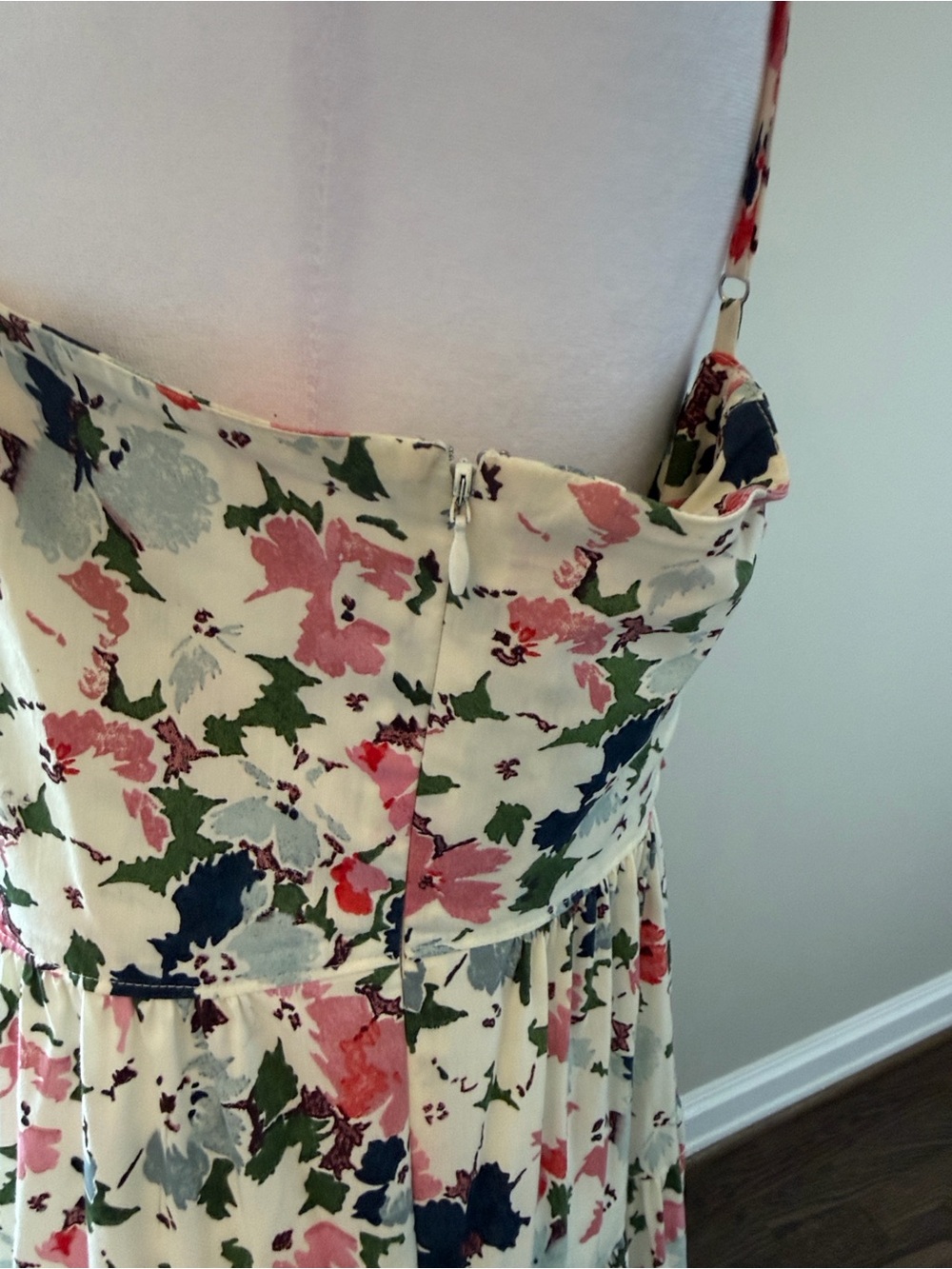 cinq a sept Cream Floral Tiered Midi Skirt with Pink and Navy Accents - Picture 9 of 13